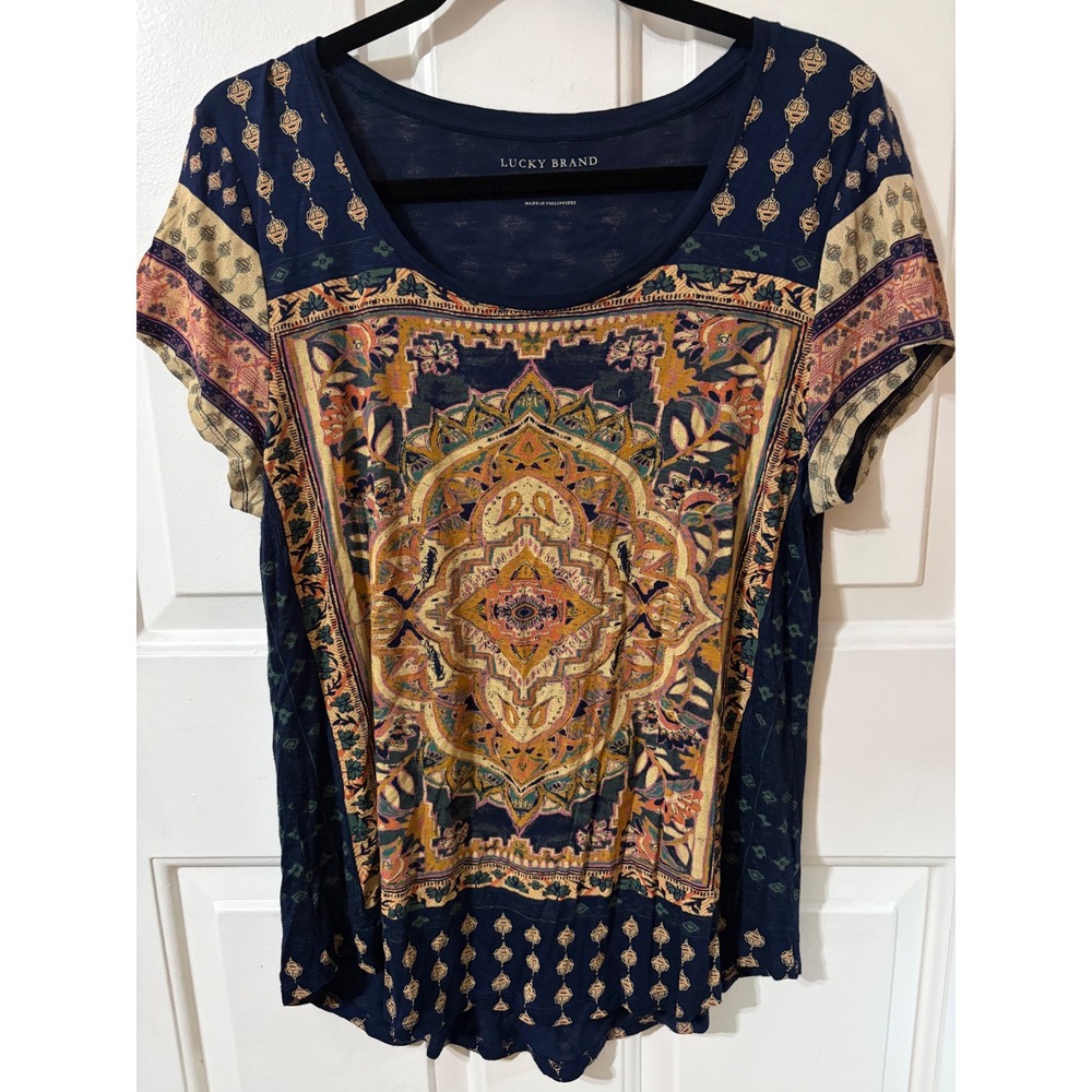 Lucky Brand | Short Sleeve Graphic Tee || L || Navy Blue Boho Mandala| - Picture 1 of 5